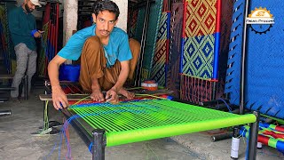 Amazing Technique Of Weaving a Cot | Wonderful Designed Nylon Rope Cot Weaving