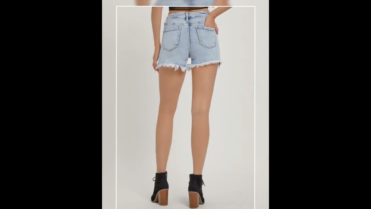 RISEN Full Size High Rise Rhinestone Strap Embellished Denim Shorts