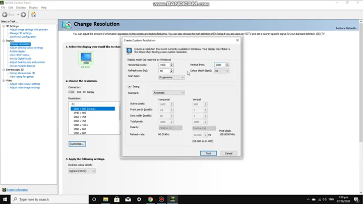 how to create and change resolution custom on Nvidia control panel. 1920x1080