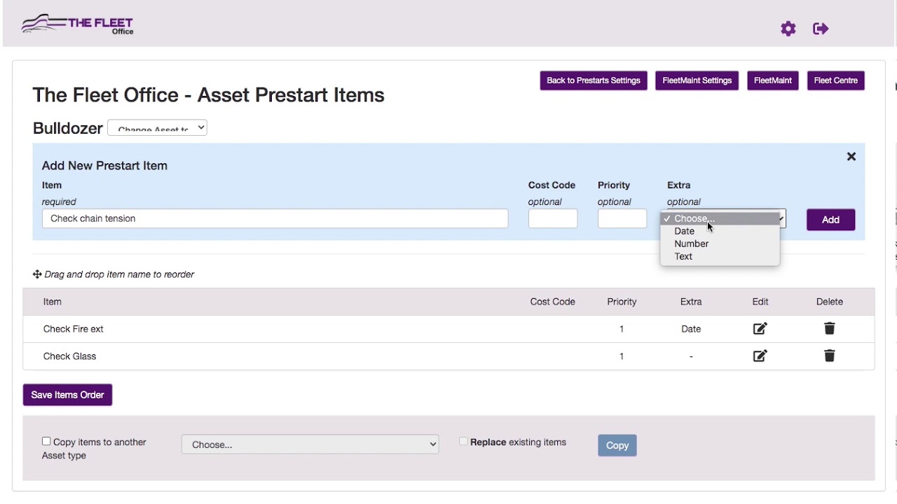 Fleet Maint Settings