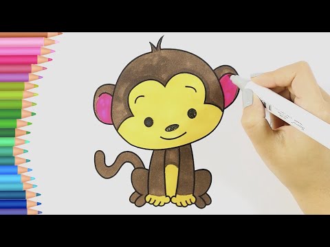 Dibujar y Colorear un Mono | Dibujos Para Niños | Aprender Colores & Animales & Español y Inglés.