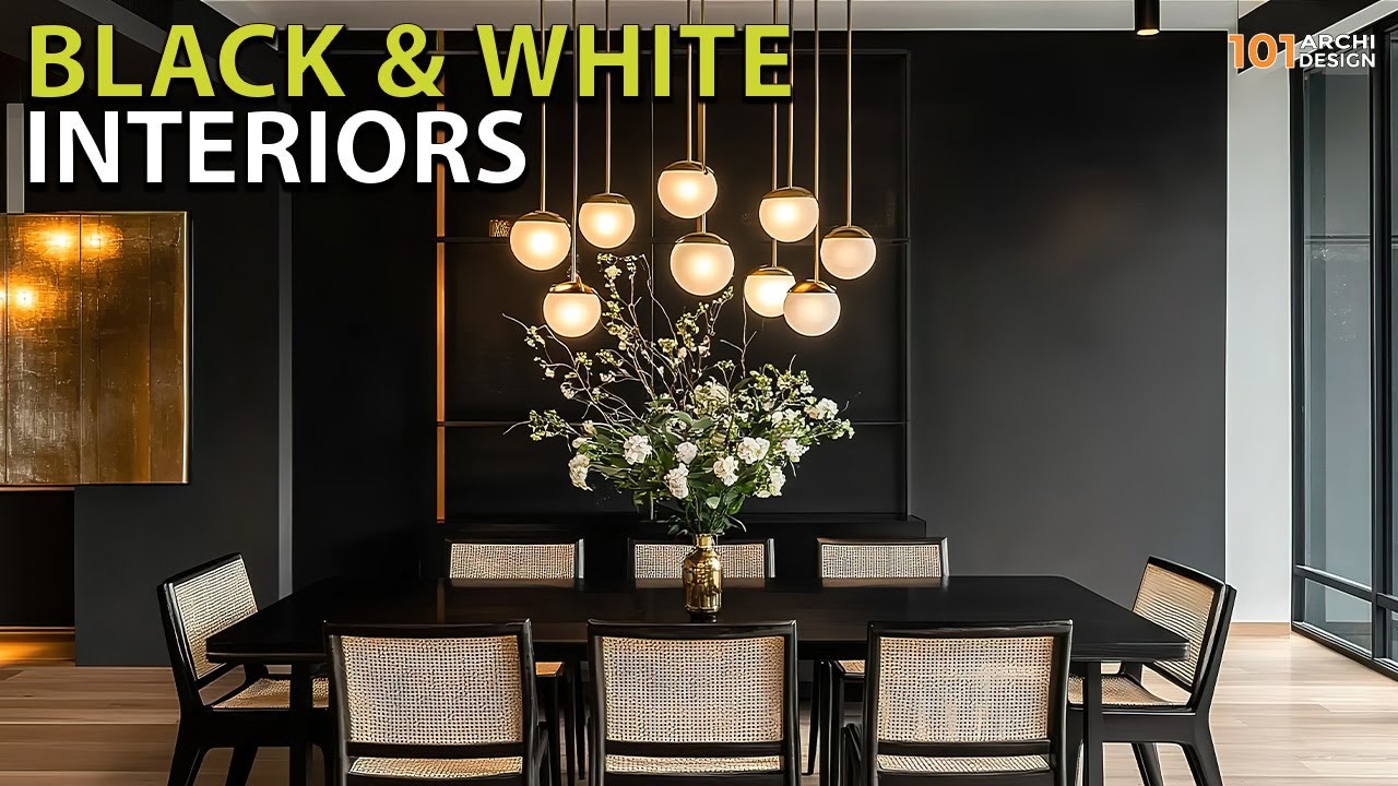 Black and White Modern Minimalist Interior Design with Pops of Color