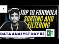 Top 10 Excel Formulas + Sorting &amp; Filtering | Data Analyst Day 02 | Excel for Beginners