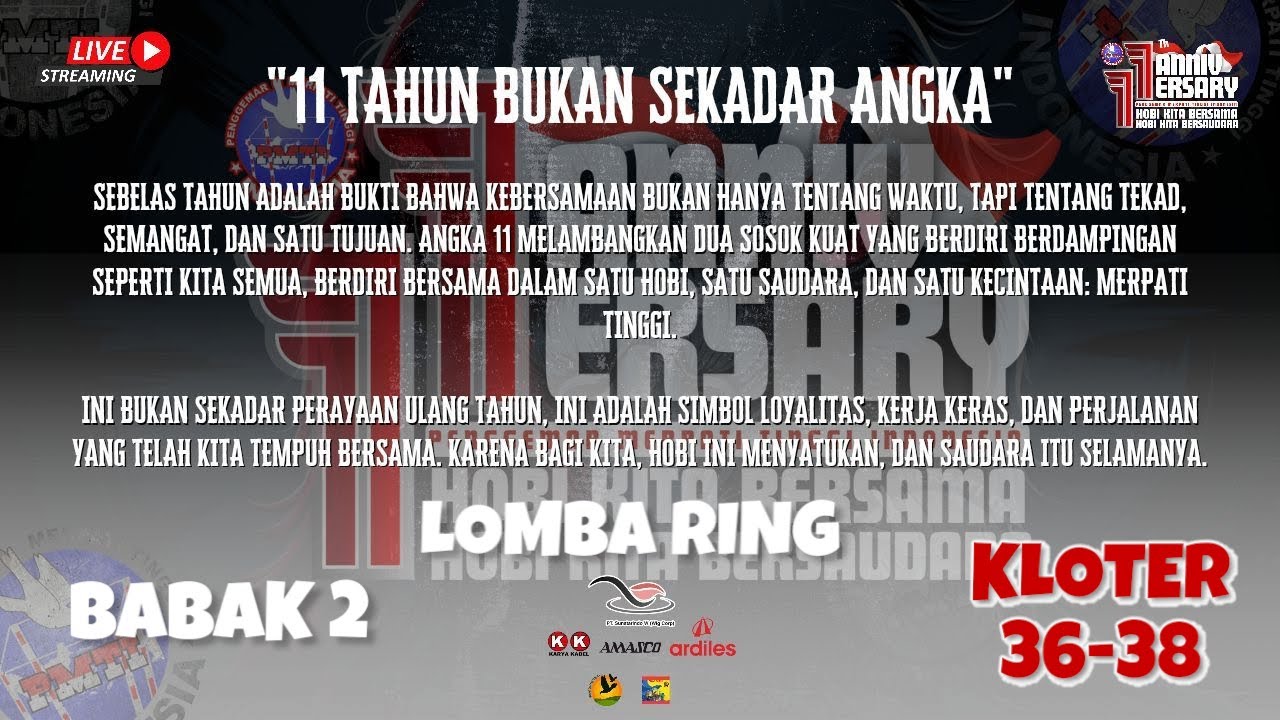 [LIVE] BABAK 2 LOMBA RING KL 36-38ANNIVERSARY 11 TH PMTI LAPAK RMT STADIUM