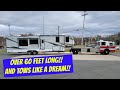 TOWING A 40FT 5TH WHEEL RV WITH MY FIRE TRUCK TOW TRUCK!! BEST TOW RIG!!