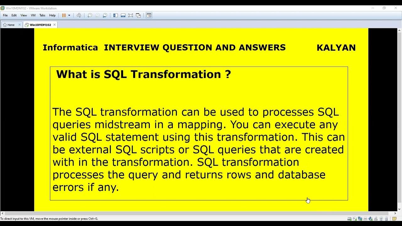 Informatica Power Center, Interview Q & A, SQL TRANSFORMATION - YouTube