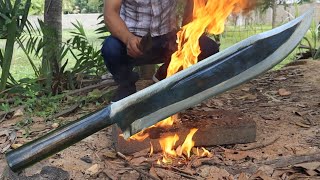 Forging a RUSTED LEAF SPRING into a Sharp Combat KNIFE