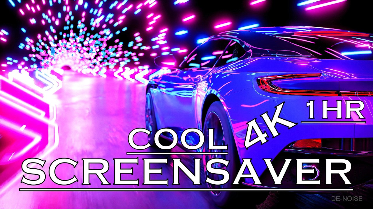 4K - SCREENSAVER | SPORTS CAR RUSHES ALONG THE NIGHT ROAD REAR VIEW NEON LIGHTS | NO SOUND