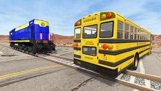 Truck Rescue Bus Cars - Cars vs Double Rails #3 - BeamNG.Drive