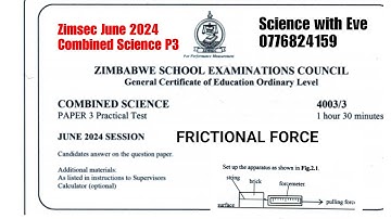 Zimsec June 2024, Combined Science Paper 3, #2, practical on frictional force