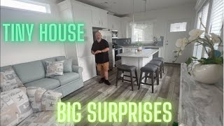 Lots of Surprises in this Pretty HUD Park Model Tiny House with Front Kitchen  Home Tour HD 1080p