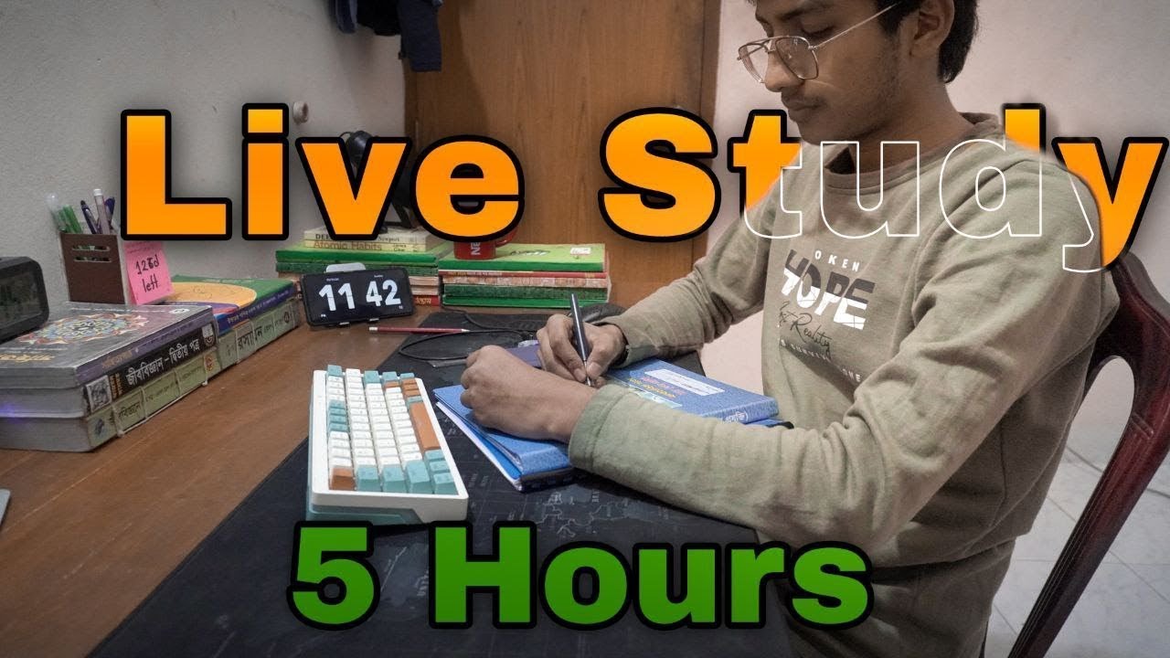 Day 1| Ramadan Study  Morning  5 hours Pomodoro 50/10 no Music Fire Sound |  MK Shaon