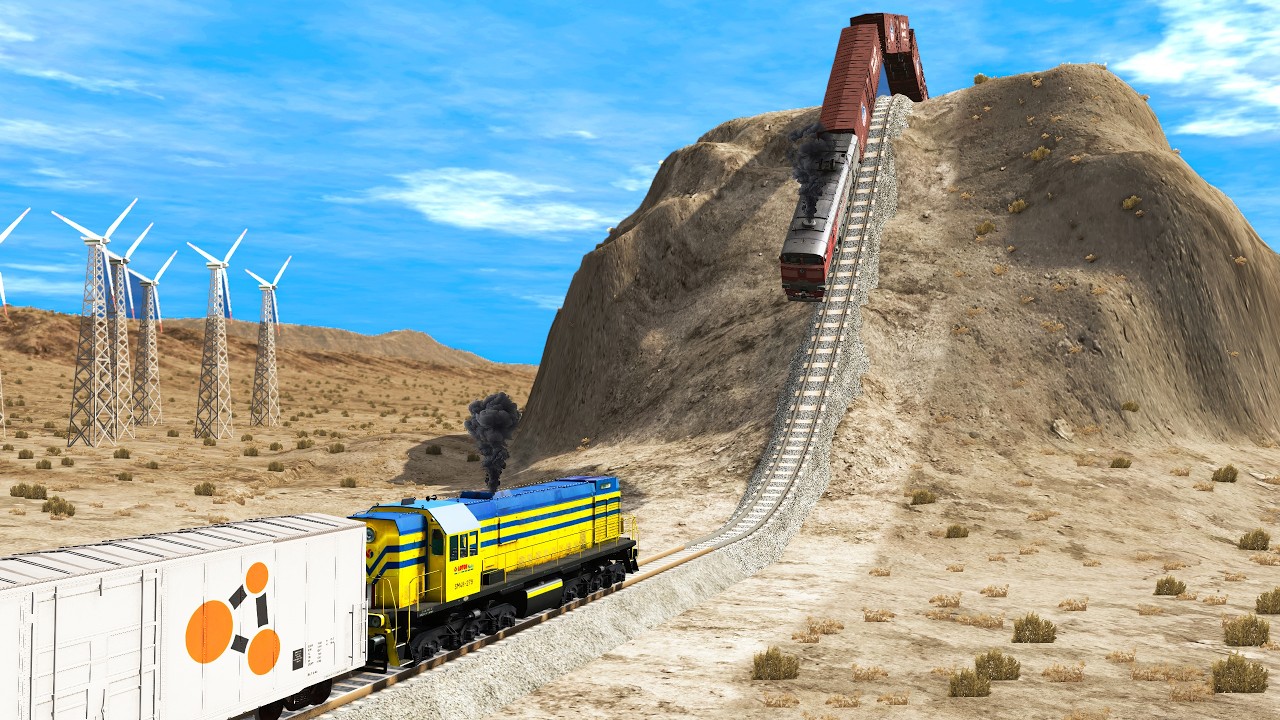 Trains vs Hill Climb #5 and Cars vs Rails - BeamNG.Drive