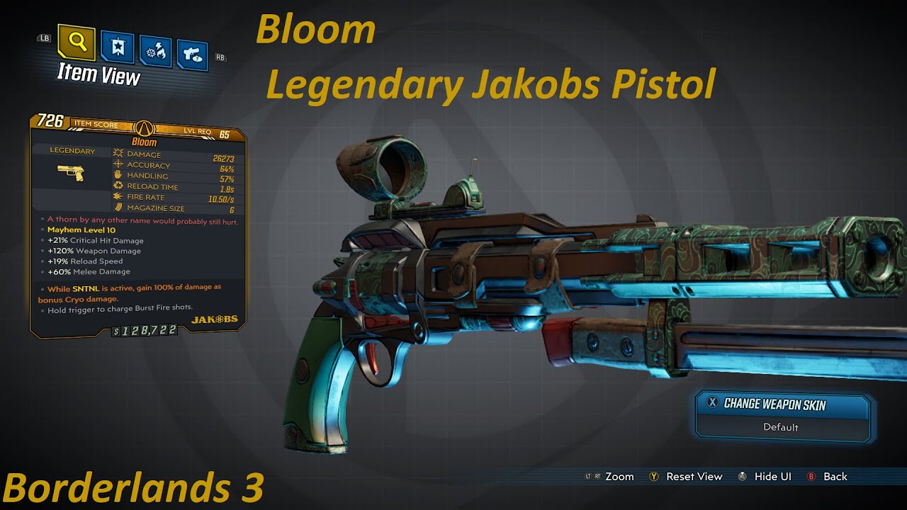 Borderlands 3: Bloom, legendary Jakobs pistol. Exclusive to Bounty of Blood DLC..
