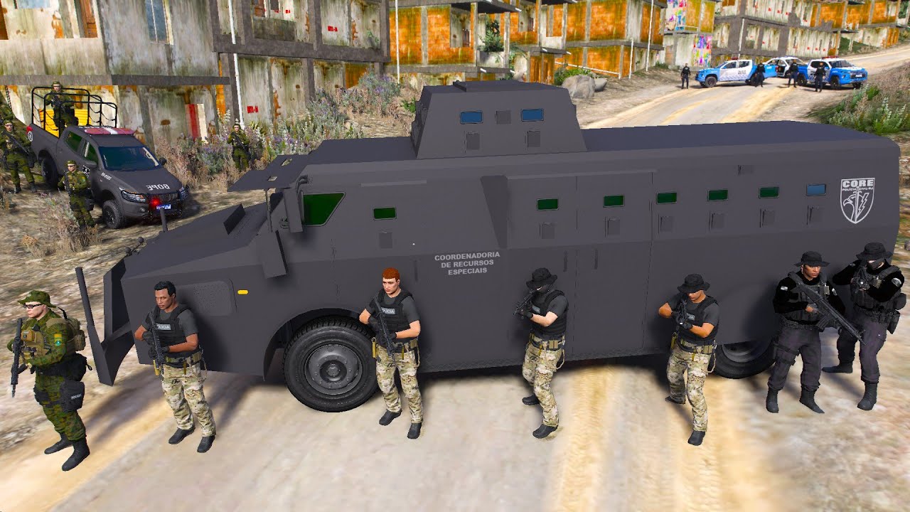 BLINDADO DA CORE EM MEGA OPERAÇÃO NA FAVELA DA PENHA, INTENSO TIROTEIO PMERJ | GTA 5 POLICIAL