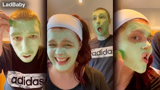 Making Dad try a green tea purifying face mask