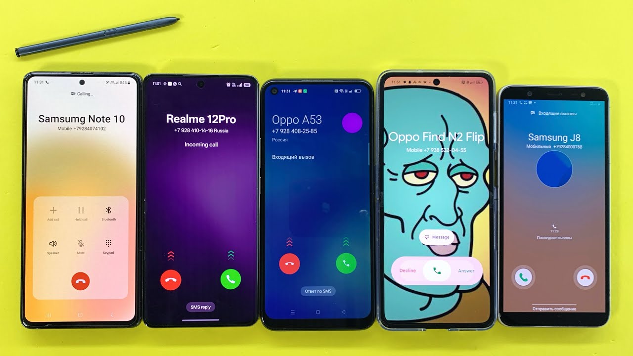 Incoming Outgoing Call Samsung Note 10 + OPPO Find Flip + Samsung J8 + OPPO A53 + Realme 12 Pro 