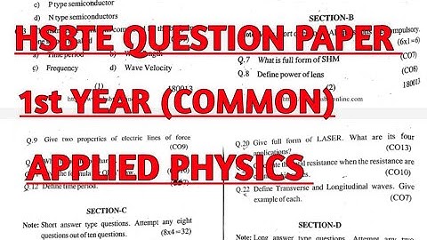 HSBTE Applied Physics question paper | haryana Polytechnic old question papers ||