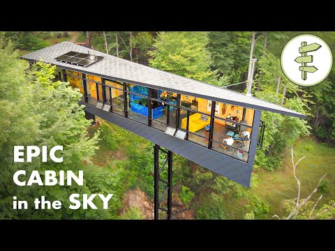 Видео: Architect's Mind-Blowing Cabin Floats 60 Feet Above the Ground – OFF GRID CABIN TOUR