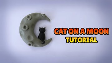 🔴 DIY How to Make BLACK CAT on a Crescent MOON  - Polymer Clay, plastilina and Fondant Tutorial