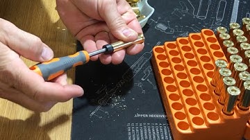 Demonstrating the Lyman Flash Hole Uniforming and De-burring Tool, Brass Prep