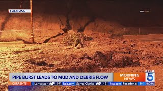 Burst water pipe causes landslide, closes roads in Calabasas 