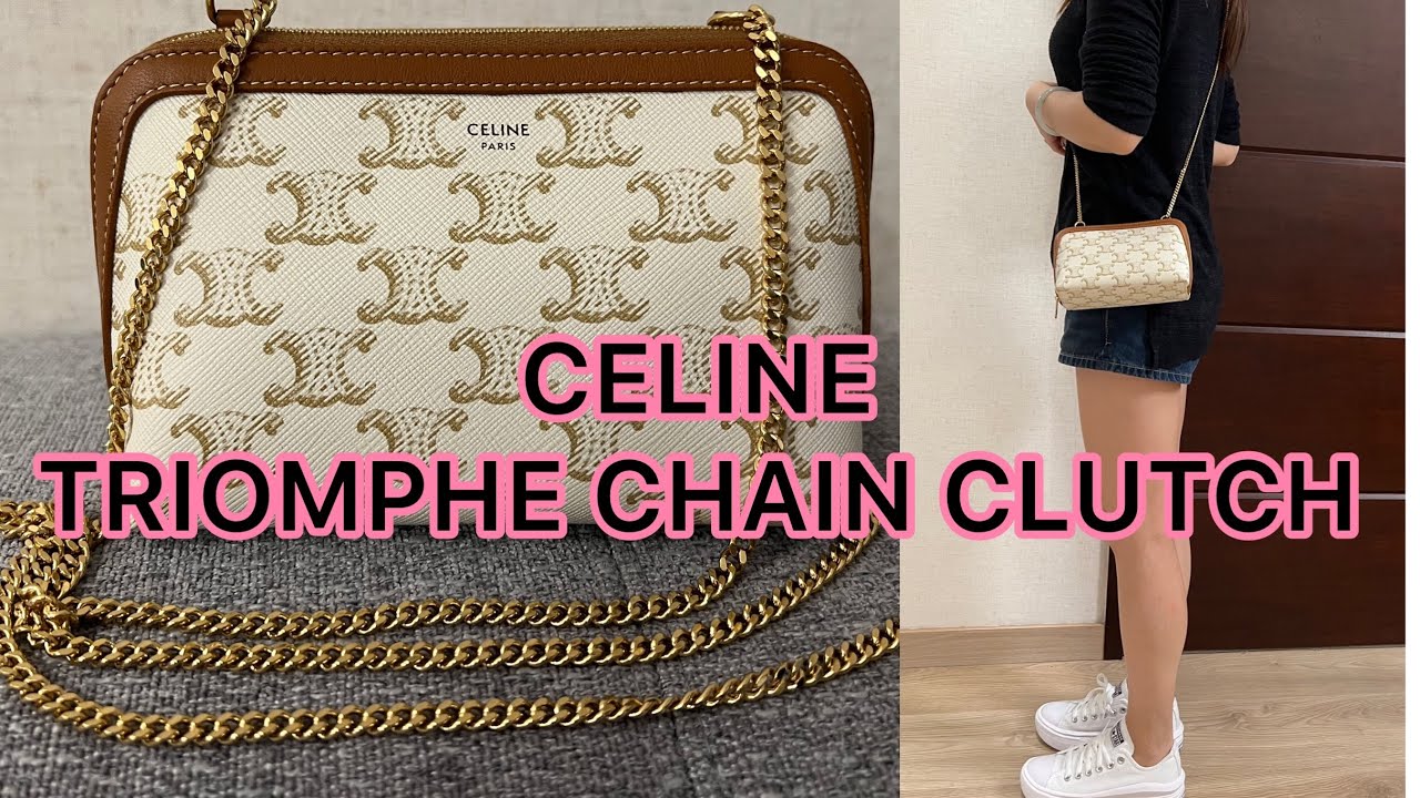 CELINE, Clutch with Chain, Triomphe Canvas