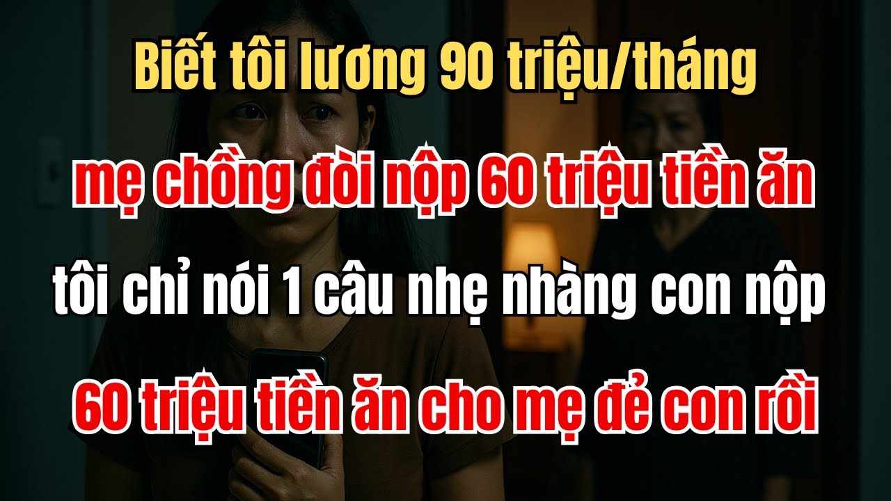 Biết tôi lương 90 triệu/tháng, mẹ chồng đòi nộp 60 triệu tiền ăn tôi chỉ nói 1 câu nhẹ nhàng...