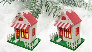 beautiful christmas house made with glitter paper || diy miniature house || new year decoration 2023