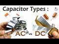 AC and DC Capacitor Types with electrolytic, tantalum, plastic film & ceramic capacitors