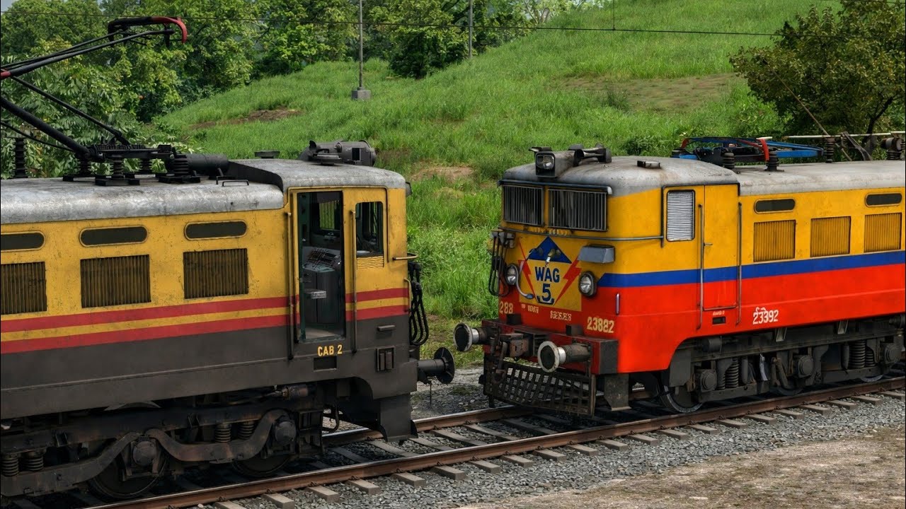 Wag-5 Electric Engine Coupling LHB Red Coaches | train simulator | train game | train crossing 