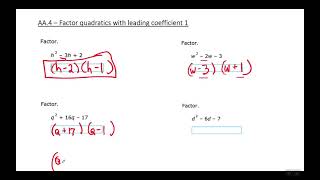 Intensive Math (Algebra 1) - IXL Section AA.4 - Factor Quadratics with Leading Coefficient 1