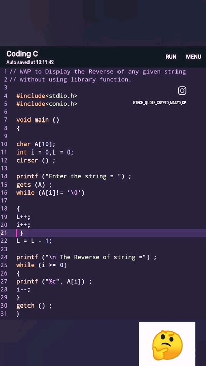 WAP to Display the Reverse of any given string without using library ...