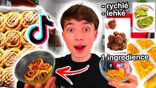 Zkouším VIRÁLNÍ TIKTOK JÍDLA! (skořicové rolky, jelly boba, sýrové chipsy, matcha máslo a víc)