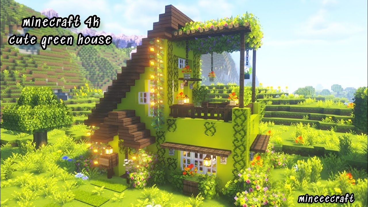 How to build a cute green house in Minecraft - YouTube
