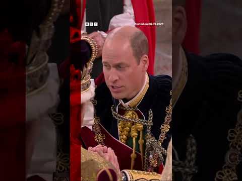 After King Charles was crowned, his son Prince William kissed him on the cheek #BBCNews #Coronation