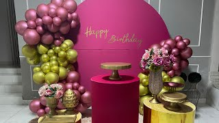 Como fazer um arco de balão desconstruído fácil e lindo - Decoração Pink e Dourada