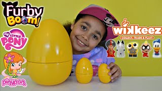 3 LARGE SURPRISE EGGS | DISNEY WIKKEES | MLP | FURBY BOOM | PINYPON | Toys AndMe