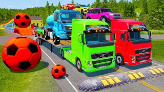 Double Flatbed Trailer Truck vs Speedbumps Train vs Cars | Tractor vs Train Beamng.Drive 030