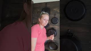Kitchen makeover | Hanging Cast Iron on the New Wall I built.