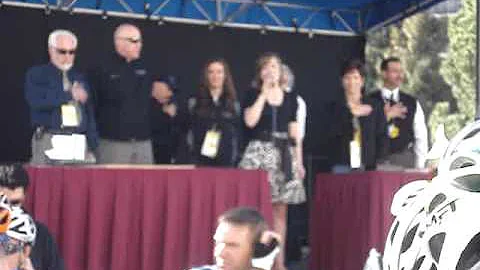 Makenda Bickmore sings National Anthem at AMGEN to...
