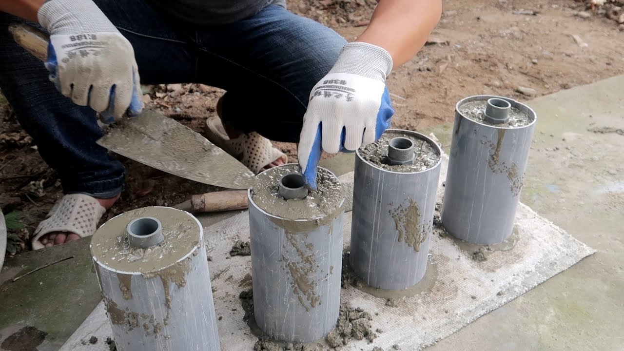 Amazing Ideas Construction Homemade Dumbbells Cement Using Plastic Pipe