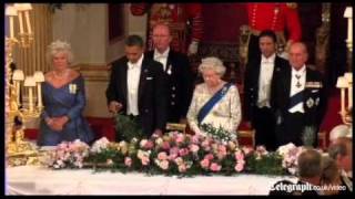 US President Barack Obama suffers embarrassing royal toast mishap at Queen's banquet