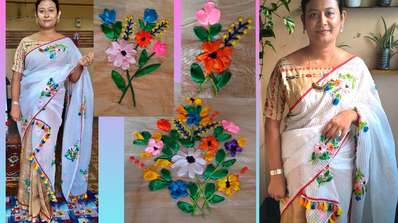 Ribbon embroidery #sadormekhela#handbroidery #youtubvideo#