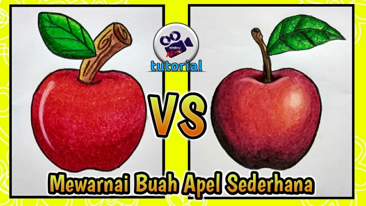 MENGGAMBAR DAN MEWARNAI  BUAH APEL  DENGAN KRAYON 