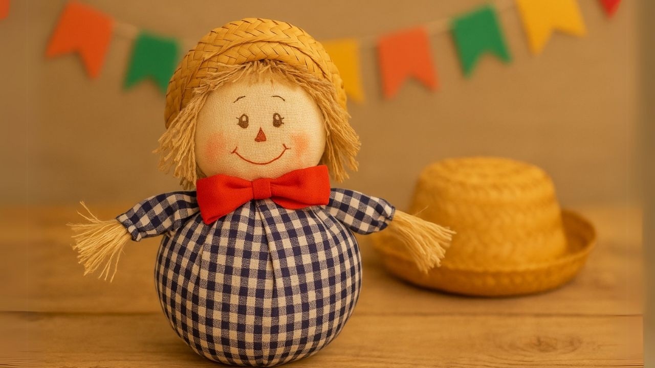 Como Fazer Espantalho de Fuxico - Decoração Fácil Para Festa Junina