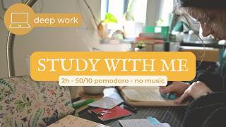 2h STUDY WITH ME 📝🍵 at my analog desk in Bavaria | 50/10 pomodoro | no music | background noise Profile