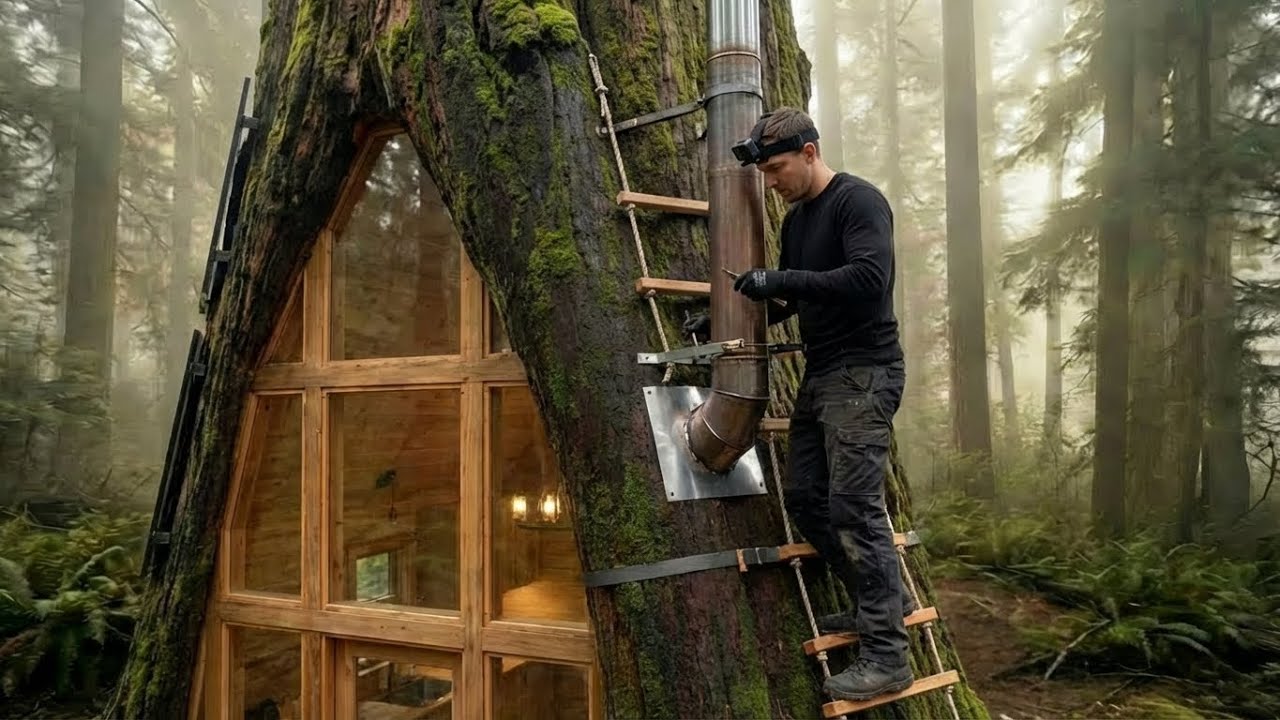 No One Will Believe It! This Man Built a House Inside a Tree Trunk — (ASMR) Alone in the Wilderness