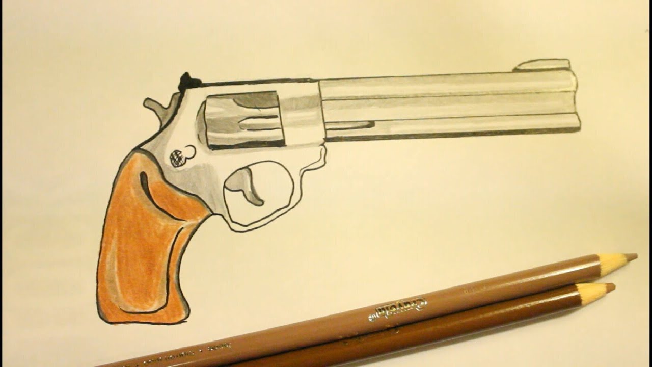 How To Draw A Pistol - Step By Step - Gun - On Paper.