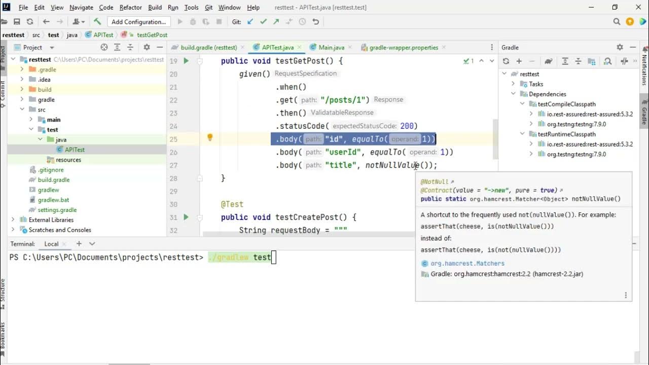 Setting up restassured api and testng project with gradle in intellij